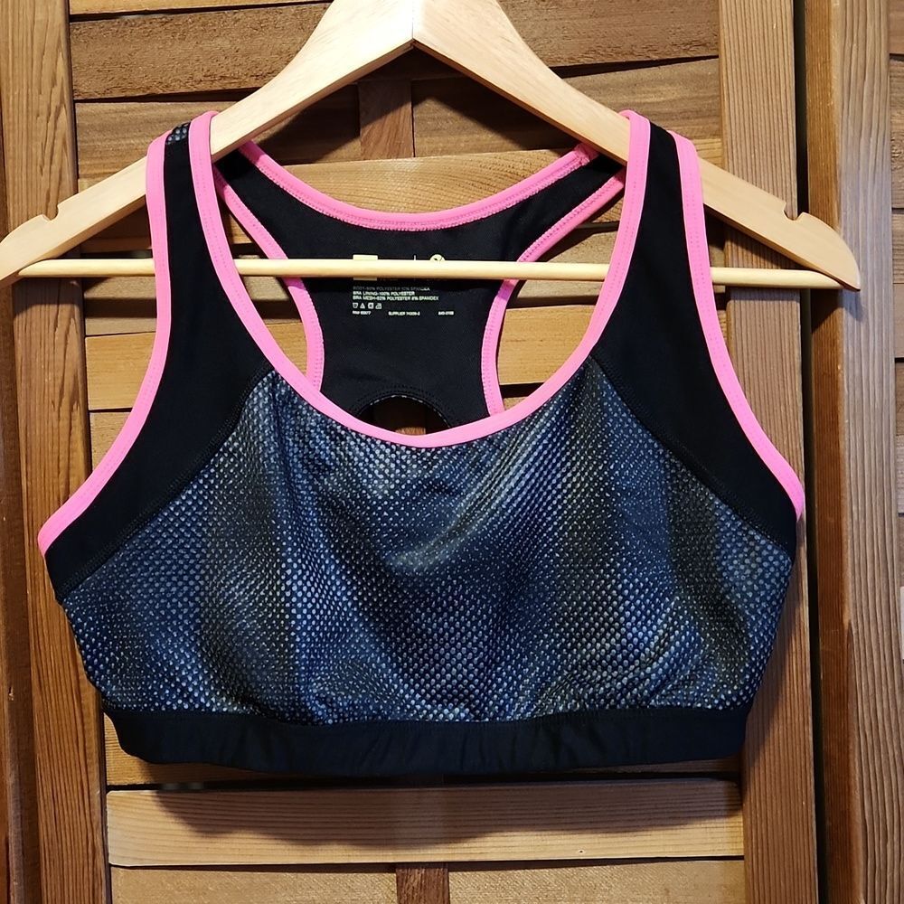 Xersion Black Pink Gray Sports Bra Women L Polyester Spandex